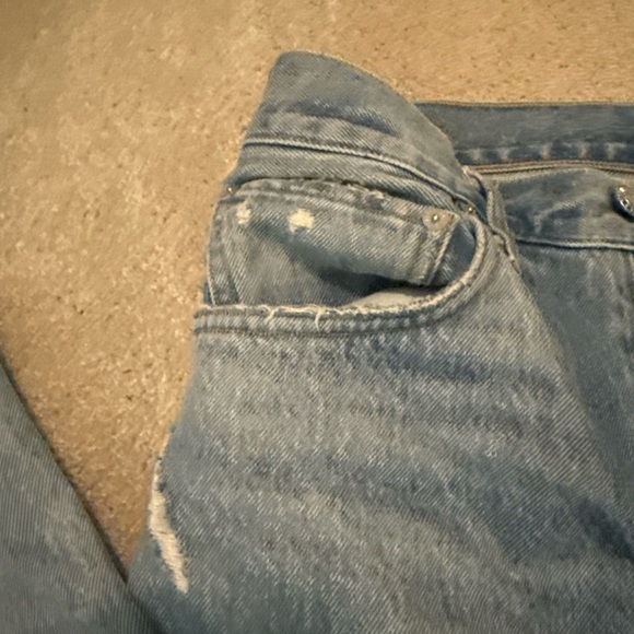 Agolde Light Blue Ripped Straight Leg Jeans - Picture 4 of 5